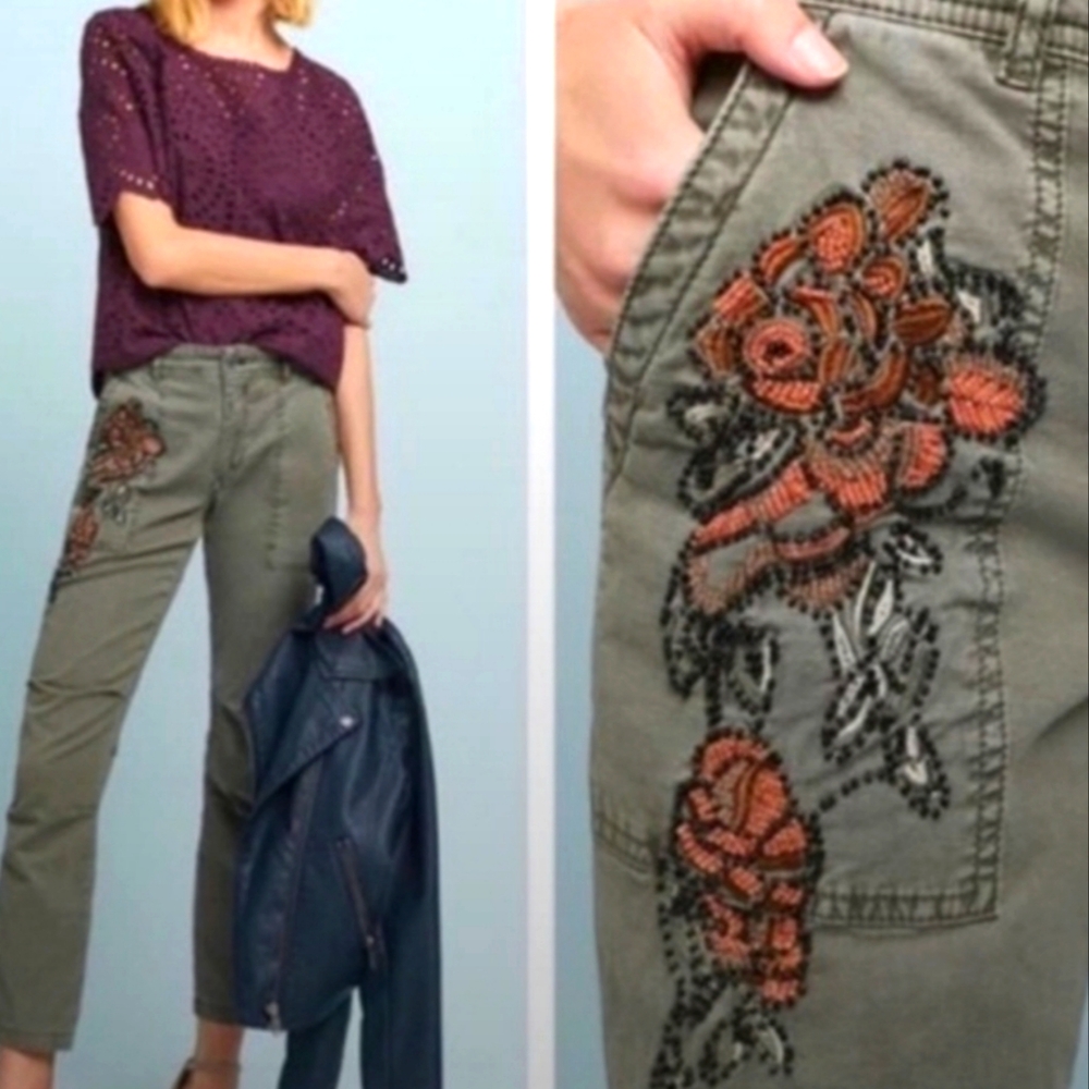 Anthropologie The Wanderer Embellished Cargo Pants